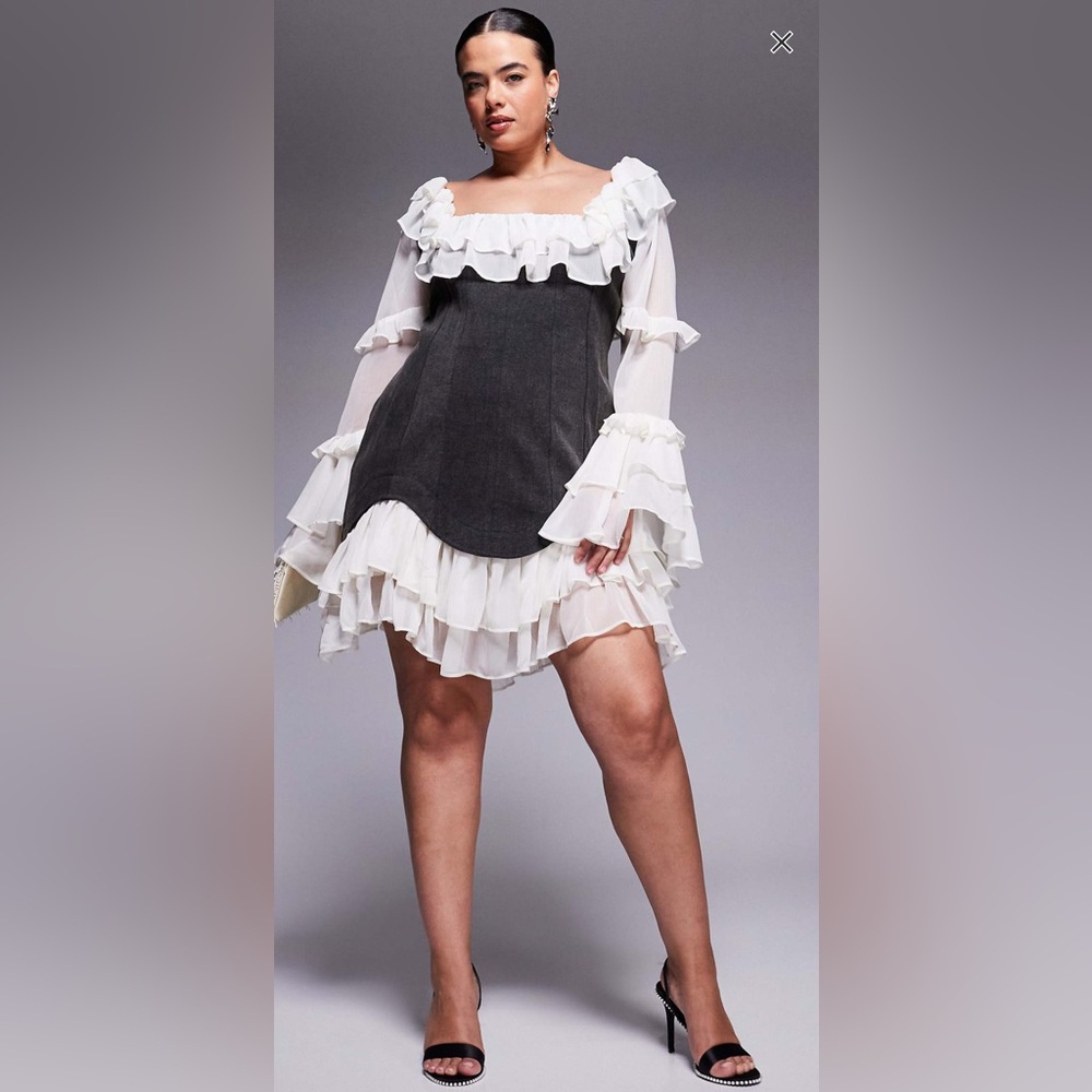 Denim corset vibe ruffle dress